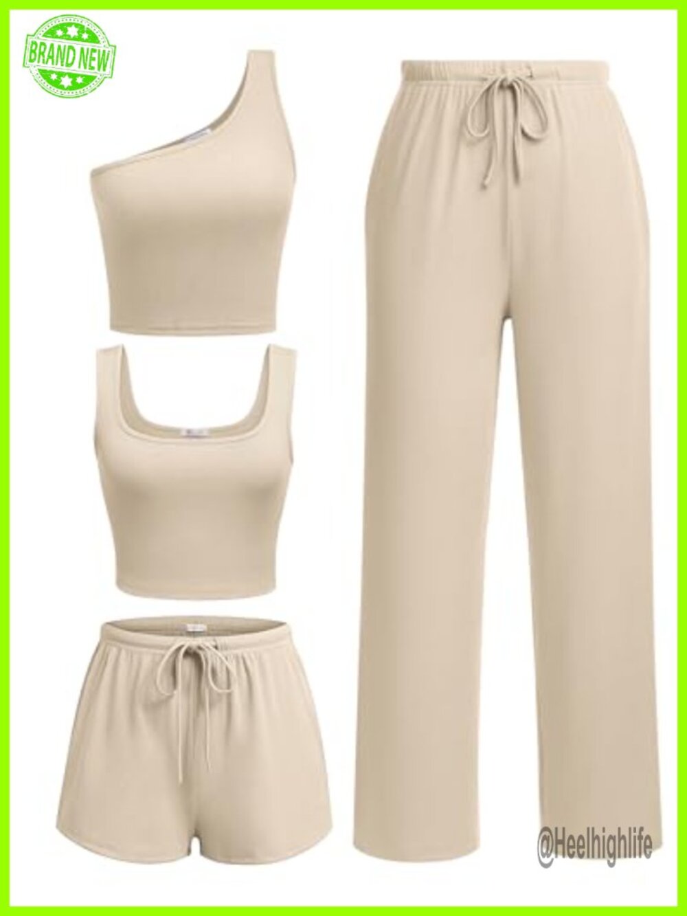 4 Piece Lounge Set Ribbed Crop Top Shorts Pants